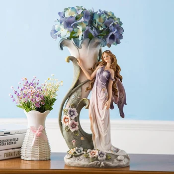 Evropski Starinsko Lepoto Angel Smolo Vaza Figurice Cvetlični Kip Okras Doma Oprema Dekoracijo Obrti Ameriški Poročno Darilo