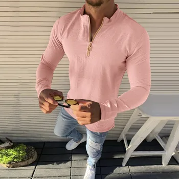 Moški modni Moški majica pomlad jesen Priložnostne udoben Bluzo 35% bombaž majica Vrhovi Trdna Preprost Jopico Slim Fit Majica