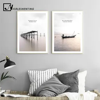 Skandinavske Pokrajine Morsko Ladjo, Platno Plakat Motivacijske Minimalističen Slog, Nordijska Wall Art Tisk Slikarstvo Dekoracijo Sliko