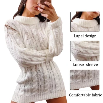 Visok ovratnik mini obleka ženske zimski pulover krilo ženski občutek dame 2020 nove jesensko toplino in mehko kratek