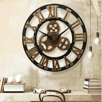 3D velike classic vintage lesene stenske ure retro orodje, ki visi ura Rimsko številko horologe Evropski stil dnevna soba dekor
