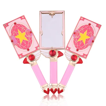 Kul! Kovinskih Kvadratnih Ročno Ogledalo Ličila Orodje Cute Anime Cardcaptor Sakura Star Sim Kozmetični Lepoto Toaletno Ogledalo S Pink Bag