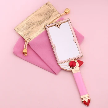 Kul! Kovinskih Kvadratnih Ročno Ogledalo Ličila Orodje Cute Anime Cardcaptor Sakura Star Sim Kozmetični Lepoto Toaletno Ogledalo S Pink Bag