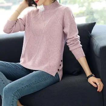 Nov slog in pol visoko vratu zgosti pulover ženske jeseni in pozimi kratek svoboden in vsestranski pletene dno majica