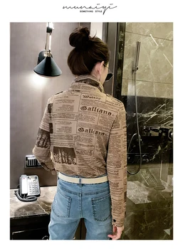 Evropski postaja pomlad nove dolgo sleeved river tiskanja Slim shirt ženski Internet slaven seksi majico dno majico tide F1239
