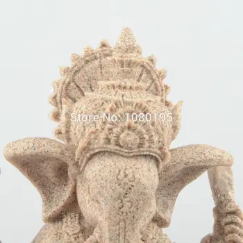 Ročno Klesan Peščenjak, ki Sedi Ganesh Buda Božanstvo Slon Hindujski Kip Dekor fantastično dober pogoj za Zbiranje nl917