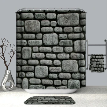 Poletje 3D Tuš Zavese Realne Kamnito Obzidje Zid Vzorec Poliester Pralna Kopel Zavese Kopalnica Izdelkov 180x180