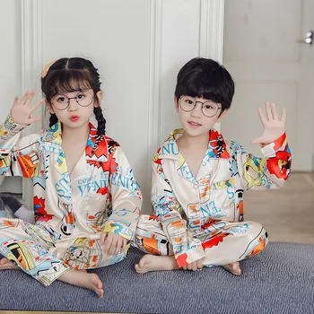 Dekleta Pižame 2020 Jeseni, Pozimi Dolg Rokav Otrok Sleepwear Nastavite Svileno Pižamo Nastavite Fantje Pižame Kompleti za Otroke More Set