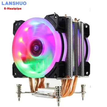 3/4PIN RGB LED CPU Hladilnik 6-Heatpipe 12V 9 cm Dual Fan Hlajenje Heatsink Radiator za LGA 2011 X79 X99 X299