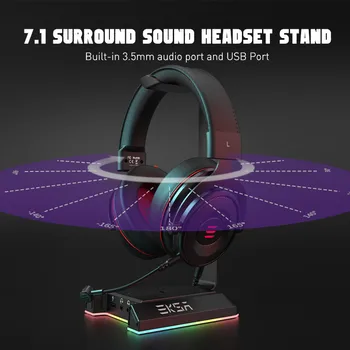 Slušalke Stojala EKSA W1 7.1 Surround Gaming Slušalke Imetnik RGB z 2 USB in 3 3,5 mm Vrata za PC Gamer Pribor Mizo