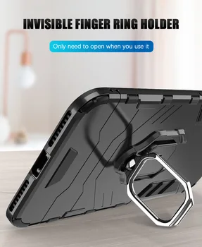 Shockproof Oklep Primeru za IPhone X XR XS Max Coque za IPone IPhon 8 7 6 6s Plus 5 5S Pokrov z Avto Magnetne Prst Prstan Imetnika