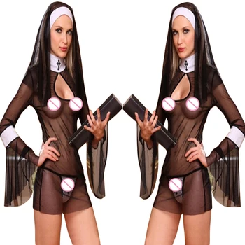 2020 Nove Seksi Kostum Ženske Cosplay Nune Enotno Pregledno Seksi Perilo Eksotičnih Nuna Halloween Kostumi Obleko Obleka Oblačila