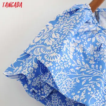 Tangada poletje moda za ženske, modro cvjetnim tiskanja ruffles mini obleka kratkimi rokavi ženske letnik kratko obleko vestidos 3H257