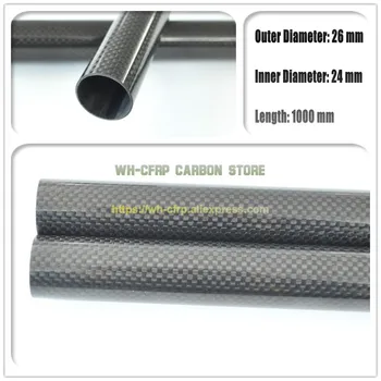 26 mm ODx 24 mm ID Ogljikovih Vlaken, Cev 3k velikosti 1000 mm Dolge (Roll Zavit) ogljikov cevi , s ogljikovega polne, Japonska 3 k izboljšanju materiala