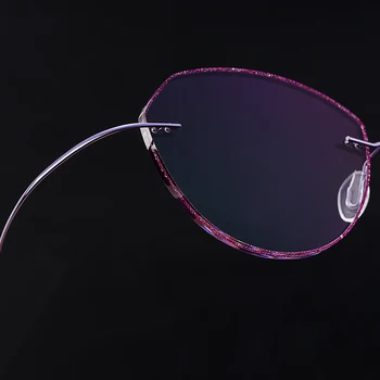 Gmei Optični Klasičnih Ultra-lahkih Vijolično Titanove Zlitine Ženske Rimless Očal Okvir Z Gradient Vijoličen Odtenek Plano Leče T80897