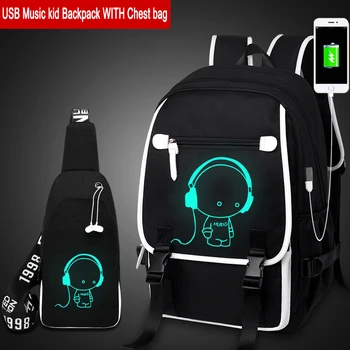 2019 USB Charge glasbe svetlobna nove unisex šolska torba Za najstniške najstnikov nahrbtnik za šolsko torbo Študent knjiga vrečko za fantje dekleta