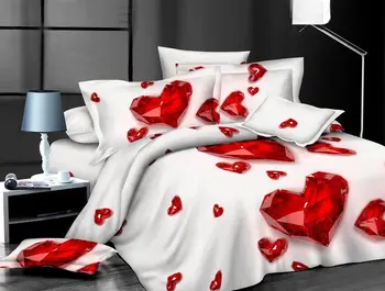 Rdeče Srce, Posteljnina nabor Ljubezen rjuhe odeja rjuhe kritje bedspread posteljo v vrečko perilo Kraljica velikosti 4PCS