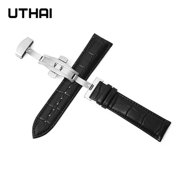 UTHAI Z09 Usnjeni trak Watchbands 12-24 watch trak 22 mm watch pasu Dvakrat pritisnite avtomatsko zaponko metulj