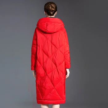 Hooded navzdol jakno 350g-400g Raca Navzdol ženske 2020 pozimi nov slog svoboden mid-dolžina dolgo sleeved plus velikost debele puhovka
