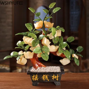 Naravni jade Fortune Drevo Ornament Bogastvo Kitajski Ingot Drevo Srečo, Denar Drevo Ornament Home Office Dekoracijo Namizni Obrti
