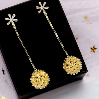 SINZRY elegantno cvet votlih snowflake ball uhani visijo kubičnih cirkonij poročni uhani za ženske modni kostum nakit