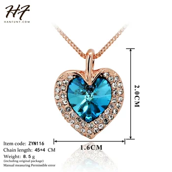 Rose Gold Barvi Srce Ocean Avstrijski Blue Crystal Ogrlico, Obesek HotSale N116