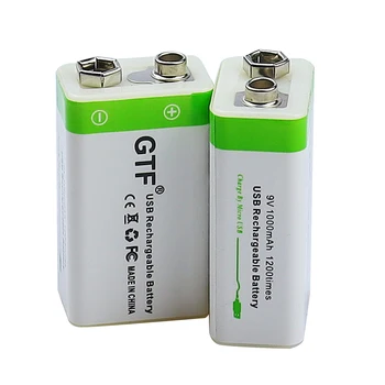 GTF NOVO 9V 1000mAh USB polnjenje Baterije li-ionska baterija za Polnjenje Mikro 9 v USB za Multimeter Mikrofon Igrače, Daljinsko upravljanje KTV