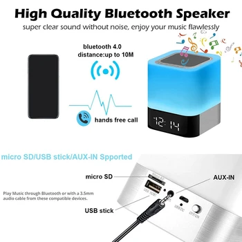 Bluetooth Zvočnik Noč Svetlobe, Budilka, Bluetooth Zvočnik za MP3 Predvajalnik, Pritisnite Nadzor Postelji Svetilko