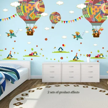Risanka živali, balonom Stenske Nalepke, spalnica otroci soba, Otroška soba Ozadju Zidana Home Decor art Decals vrtec Nalepke