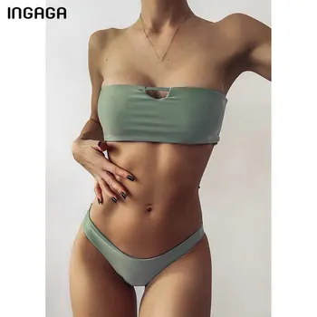 INGAGA Bandeau Bikini Kopalke, izrežemo Kopalke Ženske kopalke Tangice Visoko Izreži Biquini Plažo 2021 Vojske Zelene kopalke