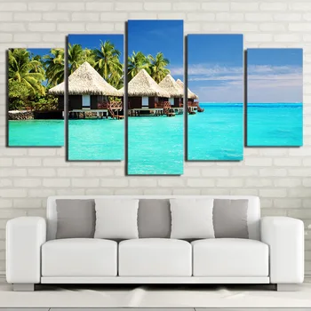 Platno Slike Doma Dekor Steno Dnevne Sobe Člen 5 Kosov Maldivi Otokih Palm Tree Slike Fotografij Plaže, Morje Plakati Okvir