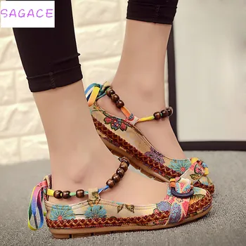 CAGACE 2018 Nove modne Ženske, Etnične Čipke Beading Krog Toe Udobno Stanovanj Pisane Loafers vezene bombaž čevlji