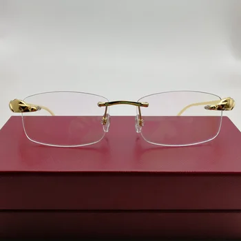 Moški Titanove Zlitine Leopard Očala Okvirji Rimless Kvadratnih Očala Luksuzni Jasno Objektiv Optični Zlato Okvir Očal za Branje