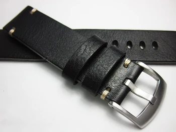18 19 20 21 22 mm Pravega Usnja Watch pasu Trak Visoke kakovosti usnja, ki je ročno izdelan manšeta Črni blagovne Znamke Debel Pas moška zapestnica