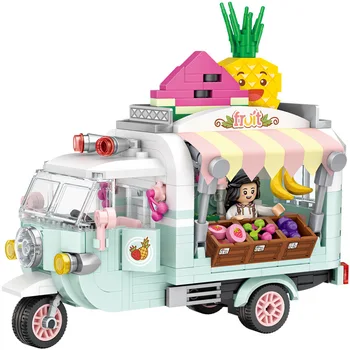 LOŠKI Mini Bloki Mesto Serije Street view 480pcs HRANE tovornjak za sadje/sladoleda trgovina učenje Interaktivno Zbrati Igrače Brinquedos 1738