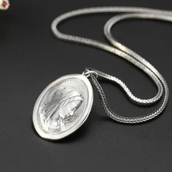 S925 sterling srebrni nakit Preprost modni trendi Lady obesek za ženske Izvirnost vodja Devica Marija Obesek