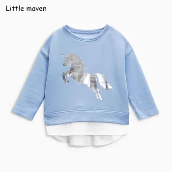 Malo maven otrok blagovne znamke baby girl obleke 2018 jeseni nova dekleta bombaž dolg rokav O-vratu samorog blue t shirt C0111
