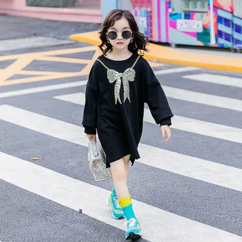 Dekleta Sequined Dolgo Majica Fashion Oversize Risanka Vrhovi 10 12 let Kul Dekleta Obleke 2020 Jeseni Teen Dekleta obleke