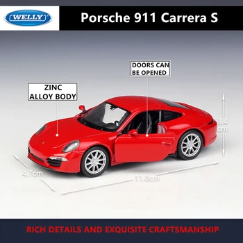 WELLY 1:36 Porsche 911 Carrera S zlitine modela avtomobila pralni Simulacije Zbiranje igrač potegnite nazaj vozila Darilo zbirka