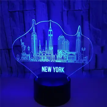 New York Stavb Modeliranje 3d Iluzije Nočna 7 Barv led Desk usb namizne Svetilke za Dom Spalnica Živeti, Soba Dekoracijo