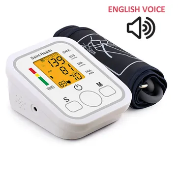 Angleški Glas Tonometer Samodejno Roko Digitalni Krvni Tlak Monitor Digitalni lcd Sphgmomanometer Srčni utrip Pulz Meter Zaslon