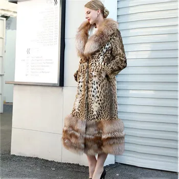 Moda Razkošje Naravnih Beaver Krzno Plašč Z Velikim Rdeča Lisica Krzno Ovratnik In Na Dnu Žensk Pravi Fur Coats Dolgo Krzno, Jakne, Zimske 2020