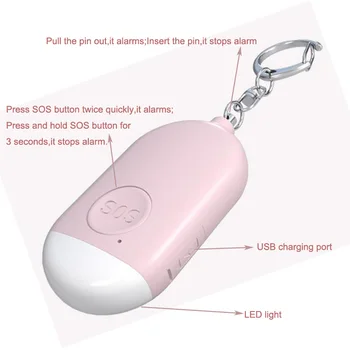 Nov prihod USB polnilne osebni varnostni alarm visoke kakovosti samoobrambe varnostni alarm key-alarm obroč