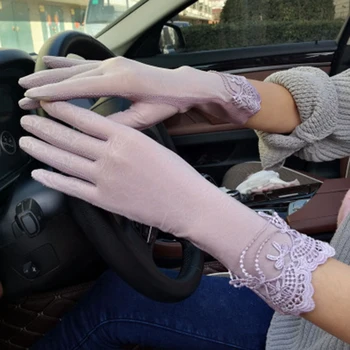 Rokavice za zaščito pred soncem non-slip čipke ledu svilene rokavice seksi ženska tanke oddelek poletje UV zaslon na dotik vožnje, dolge rokavice 03K