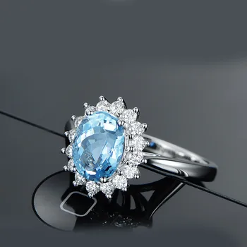 Jellystory luksuzni ovalne oblike 2ct topaz gemstone čare obroči S925 sterling srebrni nakit za ženske svate wholeslae obroč