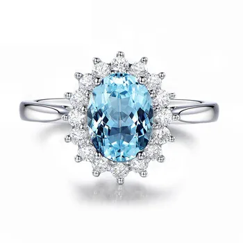 Jellystory luksuzni ovalne oblike 2ct topaz gemstone čare obroči S925 sterling srebrni nakit za ženske svate wholeslae obroč