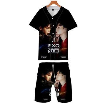 Kpop EXO 3D Tiskanih Moda Dva Kosa iz Poletje Baseball T-majice+Plaža Hlače Priložnostne Hip Hop Primerna Ulične Oblačila