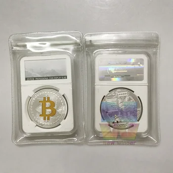 40 mm Srebrna Bitcoin Kovanec z PCCB Primeru Litecoin Eth XRP Cryptocurrency Metal kovanec