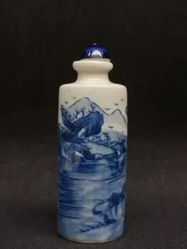 YIZHU CULTUER umetniška Zbirka Kitajski Stara modra-in-belega Porcelana Krajine Slika Snuff Steklenico Darilo