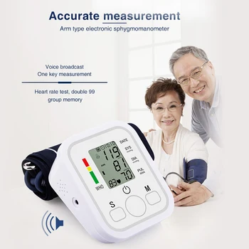 Nadlaket Krvni Tlak Monitor Angleški Glas Za Ponovno Polnjenje Srčni Utrip Stopnja Pulz Meter Alarm Tonometer Sfigmomanometri